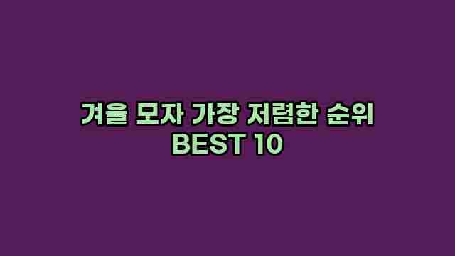 겨울 모자 가장 저렴한 순위 BEST 10